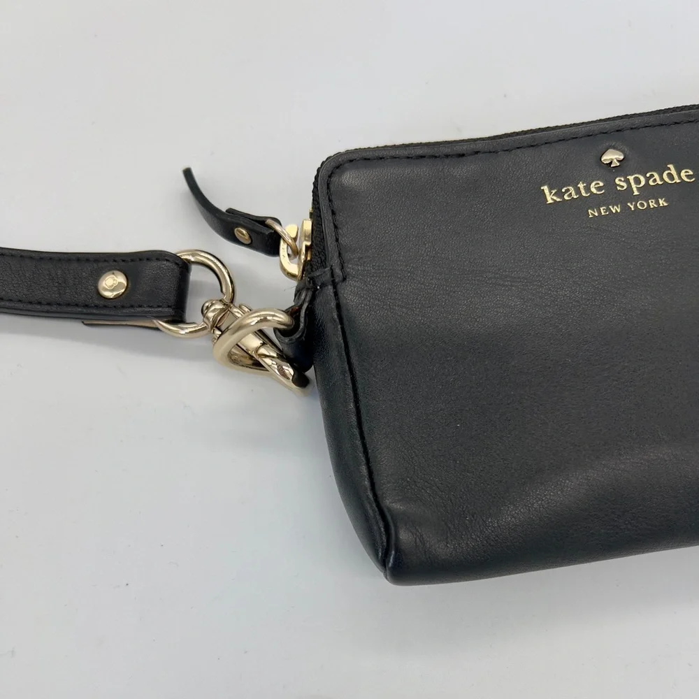 kate spade Black Leather Zip Wristlet with Gold Hardware